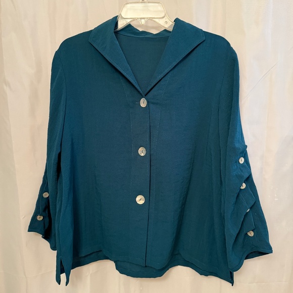 Fridaze Linen Women’s Jacket XL – Teal Blue 100% Linen, Mother of Pearl Buttons - Picture 1 of 7